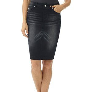 Rekucci Women's Jean-ius fit Unbelievable Pull-On Denim Skirt (Black Sand)